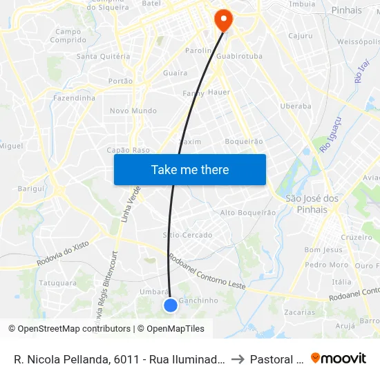 R. Nicola Pellanda, 6011  - Rua Iluminada Família Moletta to Pastoral Pucpr map