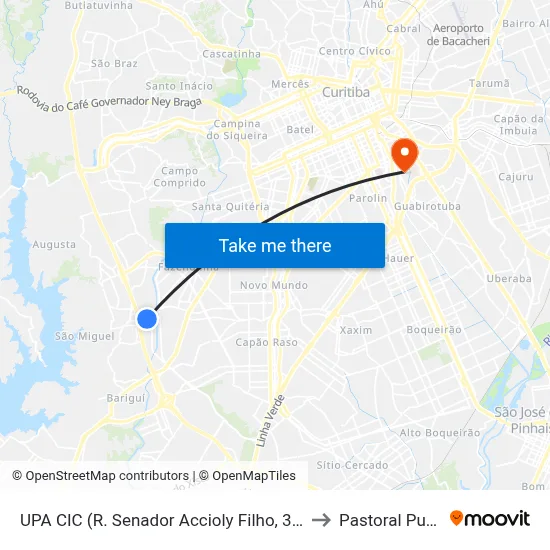UPA CIC (R. Senador Accioly Filho, 3323) to Pastoral Pucpr map