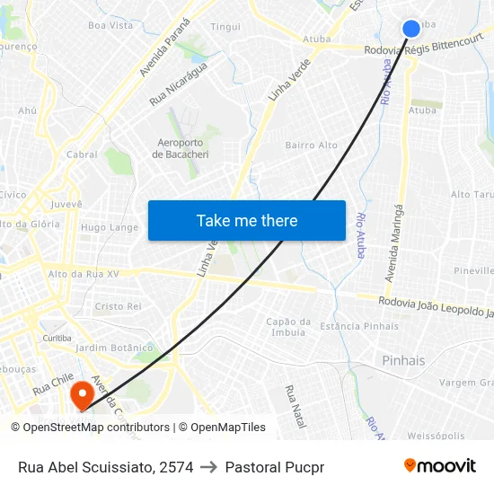 Rua Abel Scuissiato, 2574 to Pastoral Pucpr map