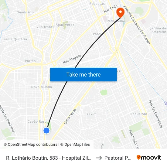 R. Lothário Boutin, 583 - Hospital Zilda Arns to Pastoral Pucpr map