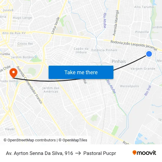 Av. Ayrton Senna Da Silva, 916 to Pastoral Pucpr map