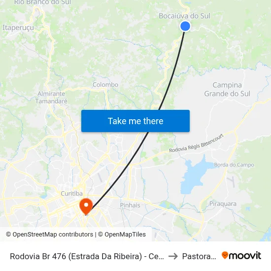 Rodovia Br 476 (Estrada Da Ribeira) - Cemitério Bocaíuva Do Sul to Pastoral Pucpr map