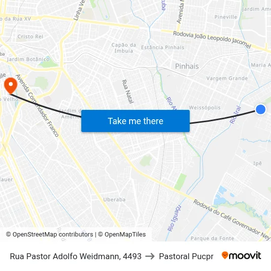 Rua Pastor Adolfo Weidmann, 4493 to Pastoral Pucpr map