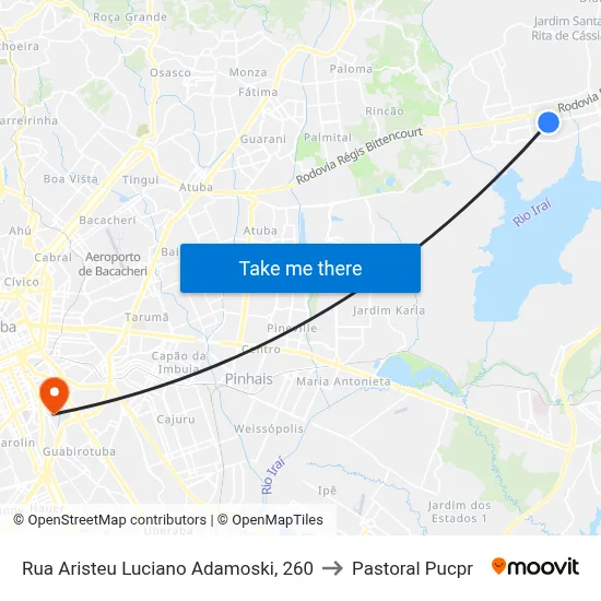 Rua Aristeu Luciano Adamoski, 260 to Pastoral Pucpr map