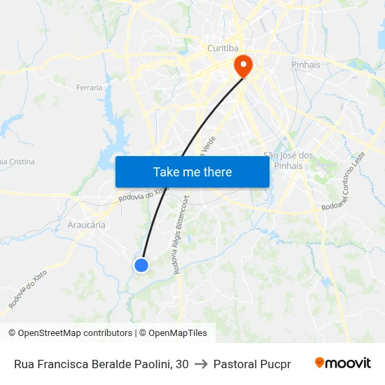 Rua Francisca Beralde Paolini, 30 to Pastoral Pucpr map