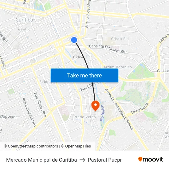 Mercado Municipal de Curitiba to Pastoral Pucpr map