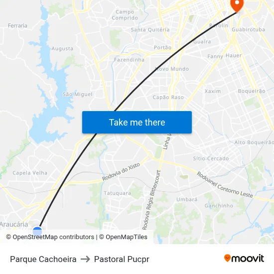 Parque Cachoeira to Pastoral Pucpr map