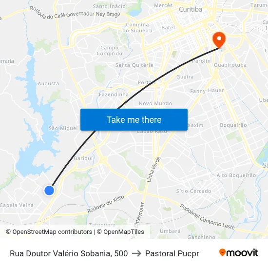 Rua Doutor Valério Sobania, 500 to Pastoral Pucpr map