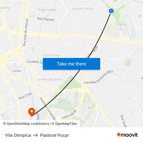 Vila Olímpica to Pastoral Pucpr map