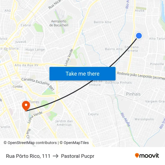 Rua Pôrto Rico, 111 to Pastoral Pucpr map