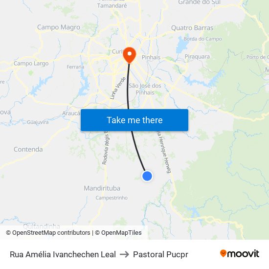 Rua Amélia Ivanchechen Leal to Pastoral Pucpr map