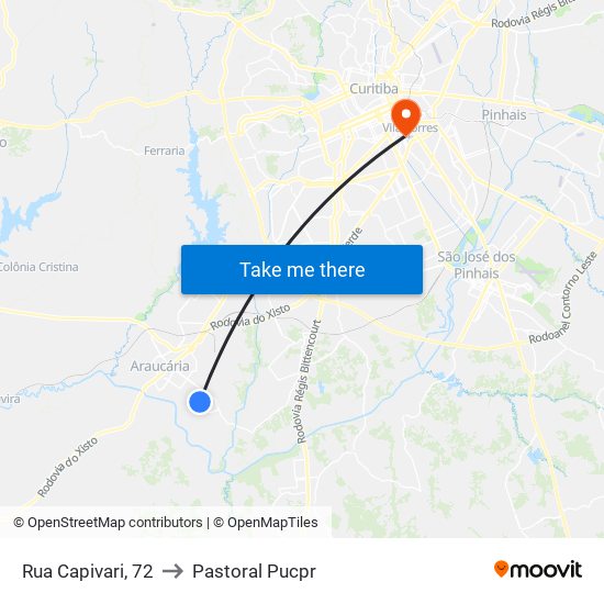 Rua Capivari, 72 to Pastoral Pucpr map