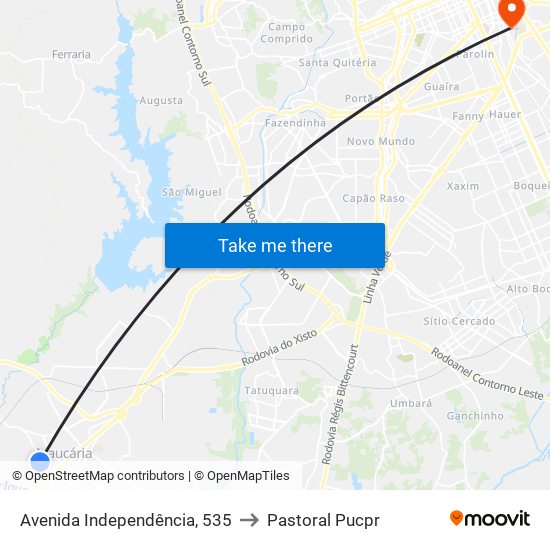 Avenida Independência, 535 to Pastoral Pucpr map