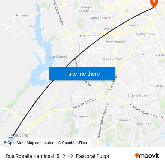 Rua Rosália Kaminski, 512 to Pastoral Pucpr map