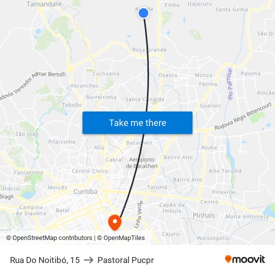 Rua Do Noitibó, 15 to Pastoral Pucpr map