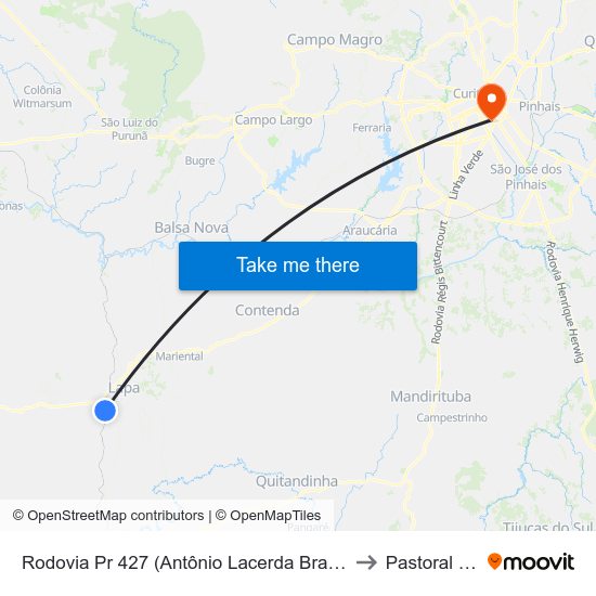 Rodovia Pr 427 (Antônio Lacerda Braga) - Marafigo to Pastoral Pucpr map