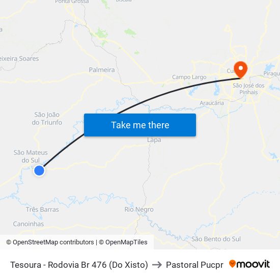 Tesoura - Rodovia Br 476 (Do Xisto) to Pastoral Pucpr map