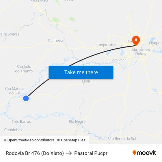 Rodovia Br 476 (Do Xisto) to Pastoral Pucpr map