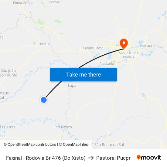 Faxinal - Rodovia Br 476 (Do Xisto) to Pastoral Pucpr map