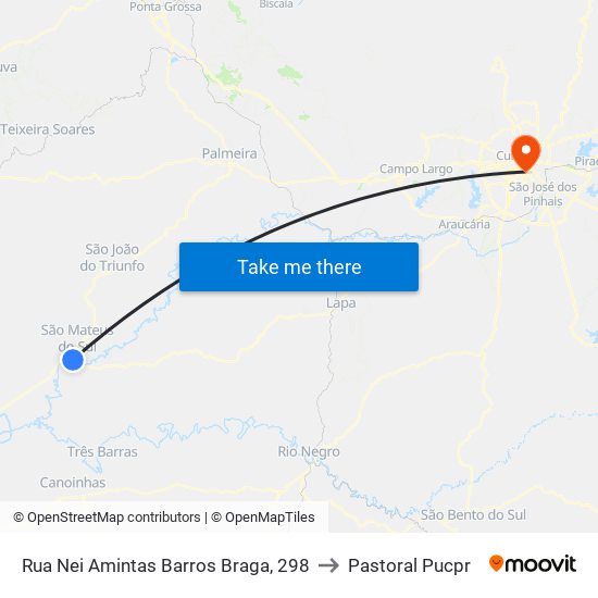 Rua Nei Amintas Barros Braga, 298 to Pastoral Pucpr map