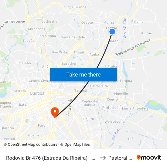 Rodovia Br 476 (Estrada Da Ribeira) - Alto Maracanã to Pastoral Pucpr map