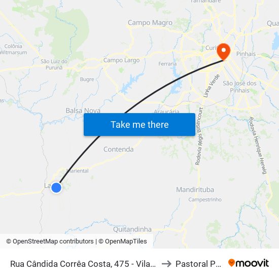 Rua Cândida Corrêa Costa, 475 - Vila Lacerda to Pastoral Pucpr map