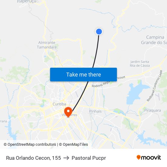 Rua Orlando Cecon, 155 to Pastoral Pucpr map