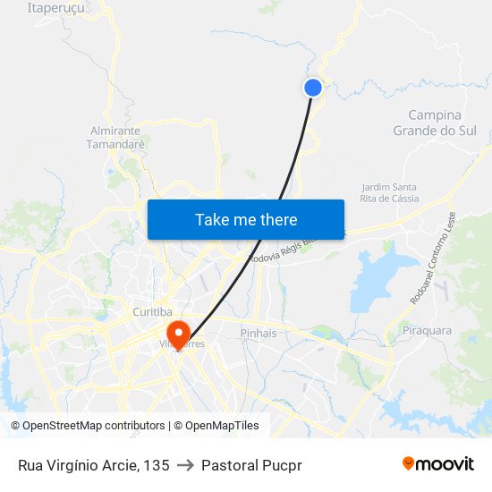 Rua Virgínio Arcie, 135 to Pastoral Pucpr map