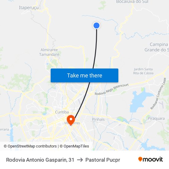 Rodovia Antonio Gasparin, 31 to Pastoral Pucpr map