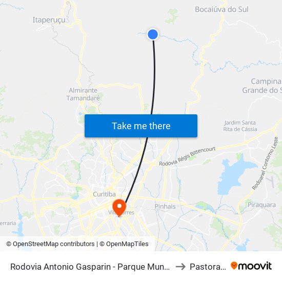 Rodovia Antonio Gasparin - Parque Municipal Gruta Do Bacaetava to Pastoral Pucpr map
