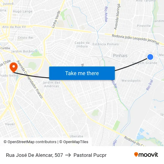 Rua José De Alencar, 507 to Pastoral Pucpr map