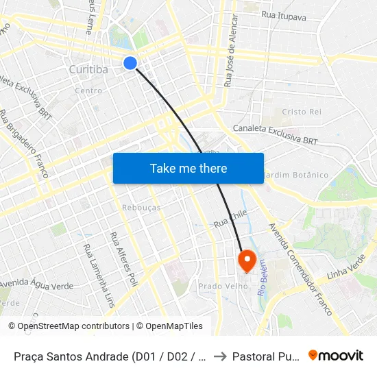 Praça Santos Andrade (D01 / D02 / D61) to Pastoral Pucpr map