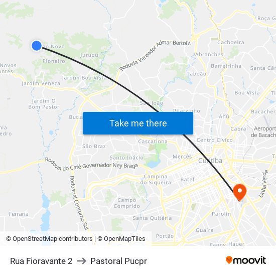 Rua Fioravante 2 to Pastoral Pucpr map