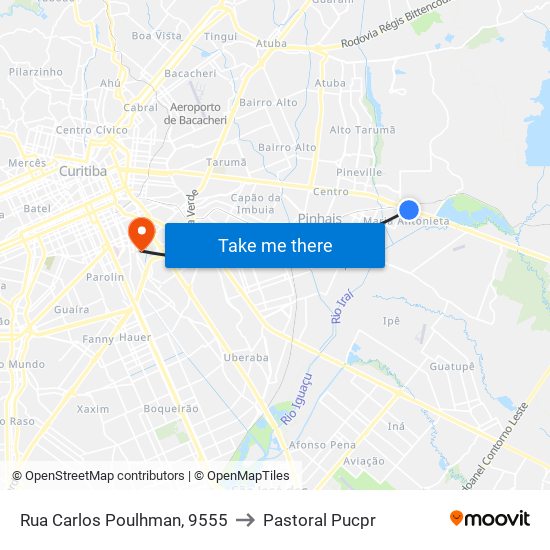 Rua Carlos Poulhman, 9555 to Pastoral Pucpr map