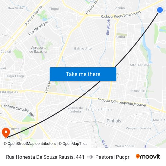 Rua Honesta De Souza Rausis, 441 to Pastoral Pucpr map