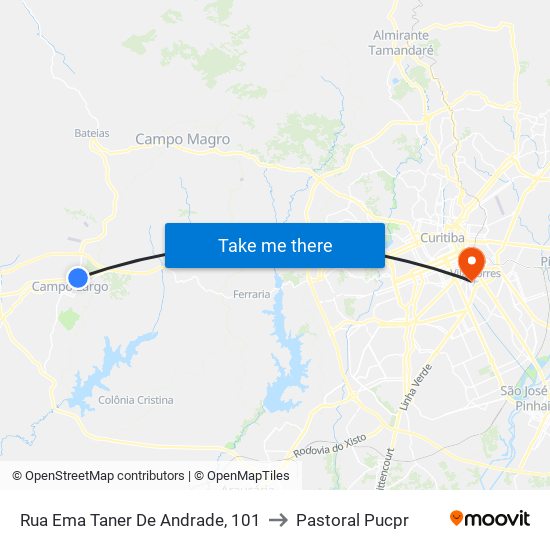 Rua Ema Taner De Andrade, 101 to Pastoral Pucpr map