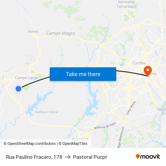 Rua Paulino Fracaro, 178 to Pastoral Pucpr map