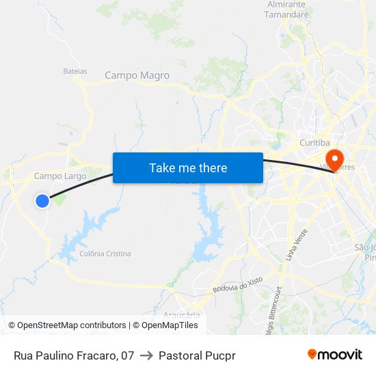 Rua Paulino Fracaro, 07 to Pastoral Pucpr map