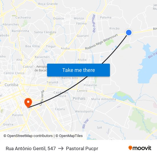 Rua Antônio Gentil, 547 to Pastoral Pucpr map