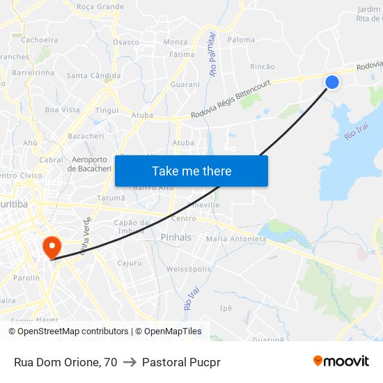 Rua Dom Orione, 70 to Pastoral Pucpr map