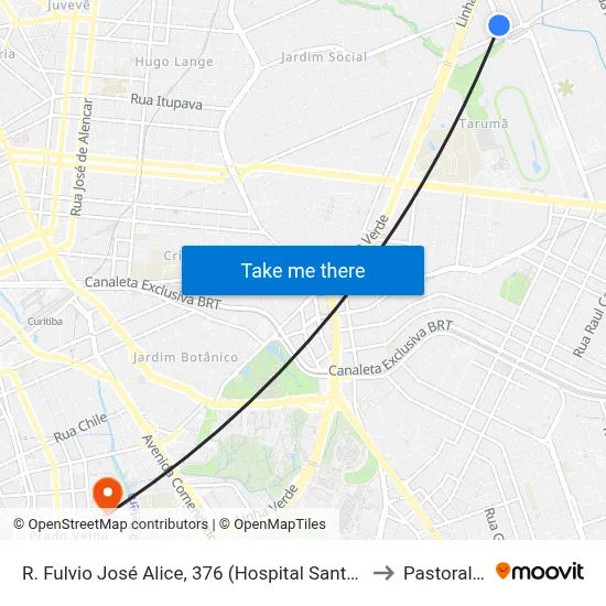 R. Fulvio José Alice, 376 (Hospital Santa Magdalena Sophia) to Pastoral Pucpr map