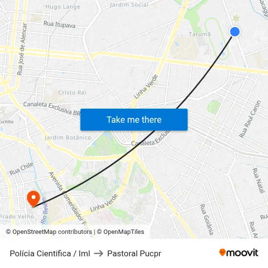 Polícia Cientifica / Iml to Pastoral Pucpr map
