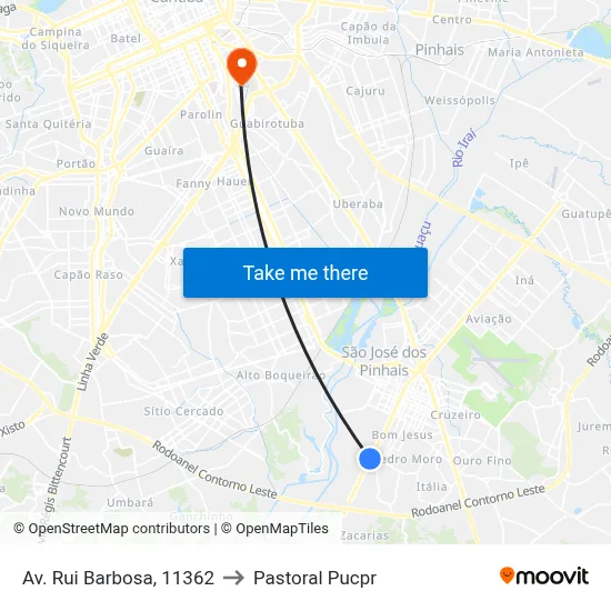 Av. Rui Barbosa, 11362 to Pastoral Pucpr map