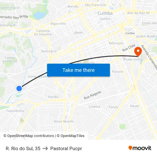 R. Rio do Sul, 35 to Pastoral Pucpr map
