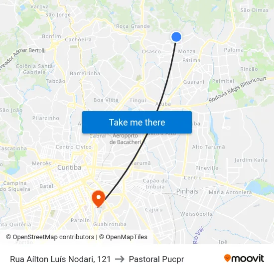 Rua Aílton Luís Nodari, 121 to Pastoral Pucpr map