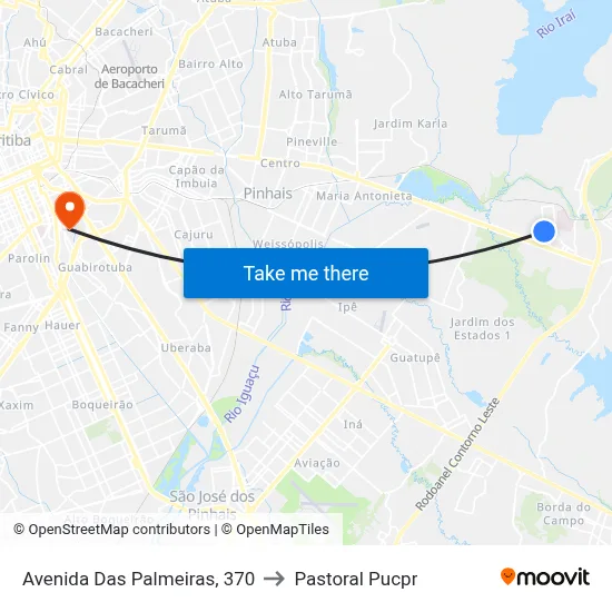 Avenida Das Palmeiras, 370 to Pastoral Pucpr map