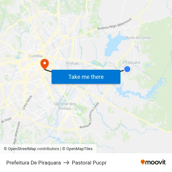 Prefeitura De Piraquara to Pastoral Pucpr map