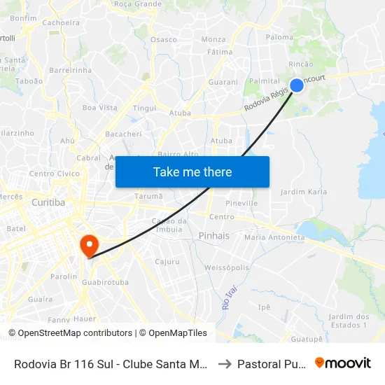 Rodovia Br 116 Sul - Clube Santa Mônica to Pastoral Pucpr map