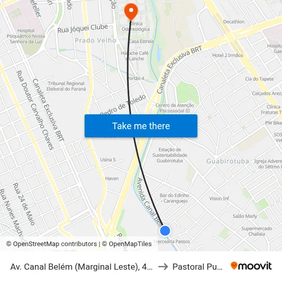 Av. Canal Belém (Marginal Leste), 4239 to Pastoral Pucpr map