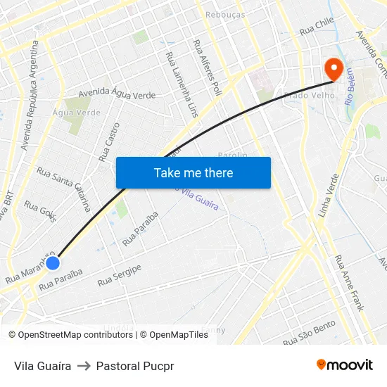 Vila Guaíra to Pastoral Pucpr map